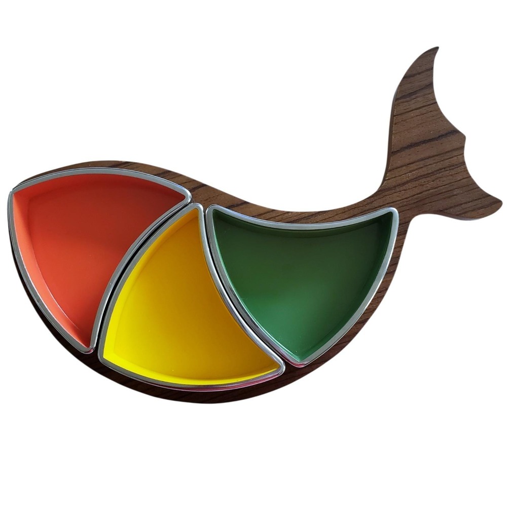 Gailstyn Gail-A-Ware Rainbow Fish Relish Server Japan Melamine Wood Tray #1407